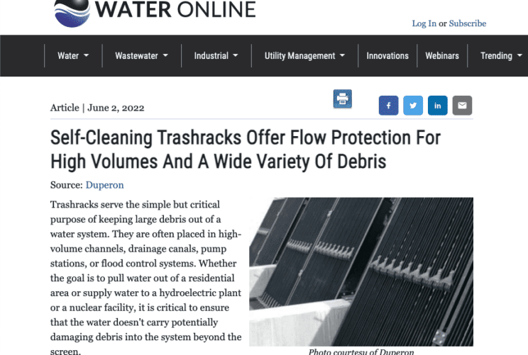 Water Online Self Cleaning Trashrack Article