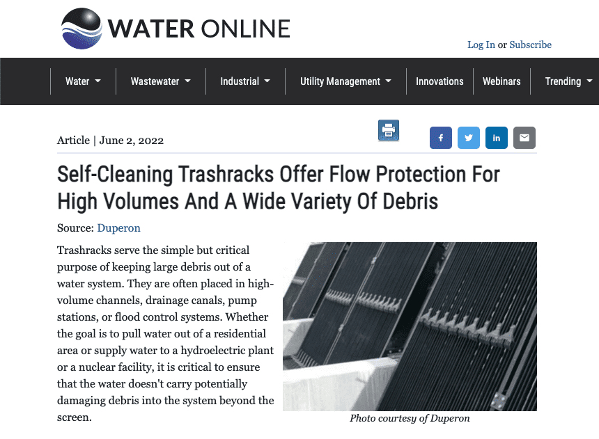 Water Online Self Cleaning Trashrack Article